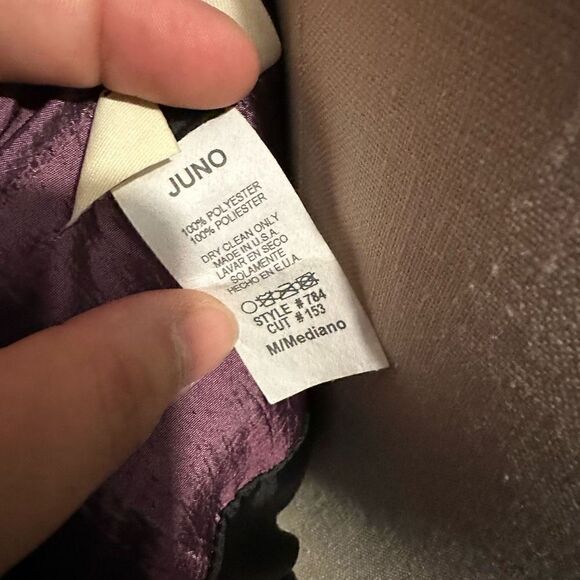 Juno Collection Womens Deep Purple Satin Look Bubble Strapy Mini Dress Sz Medium - Picture 9 of 13